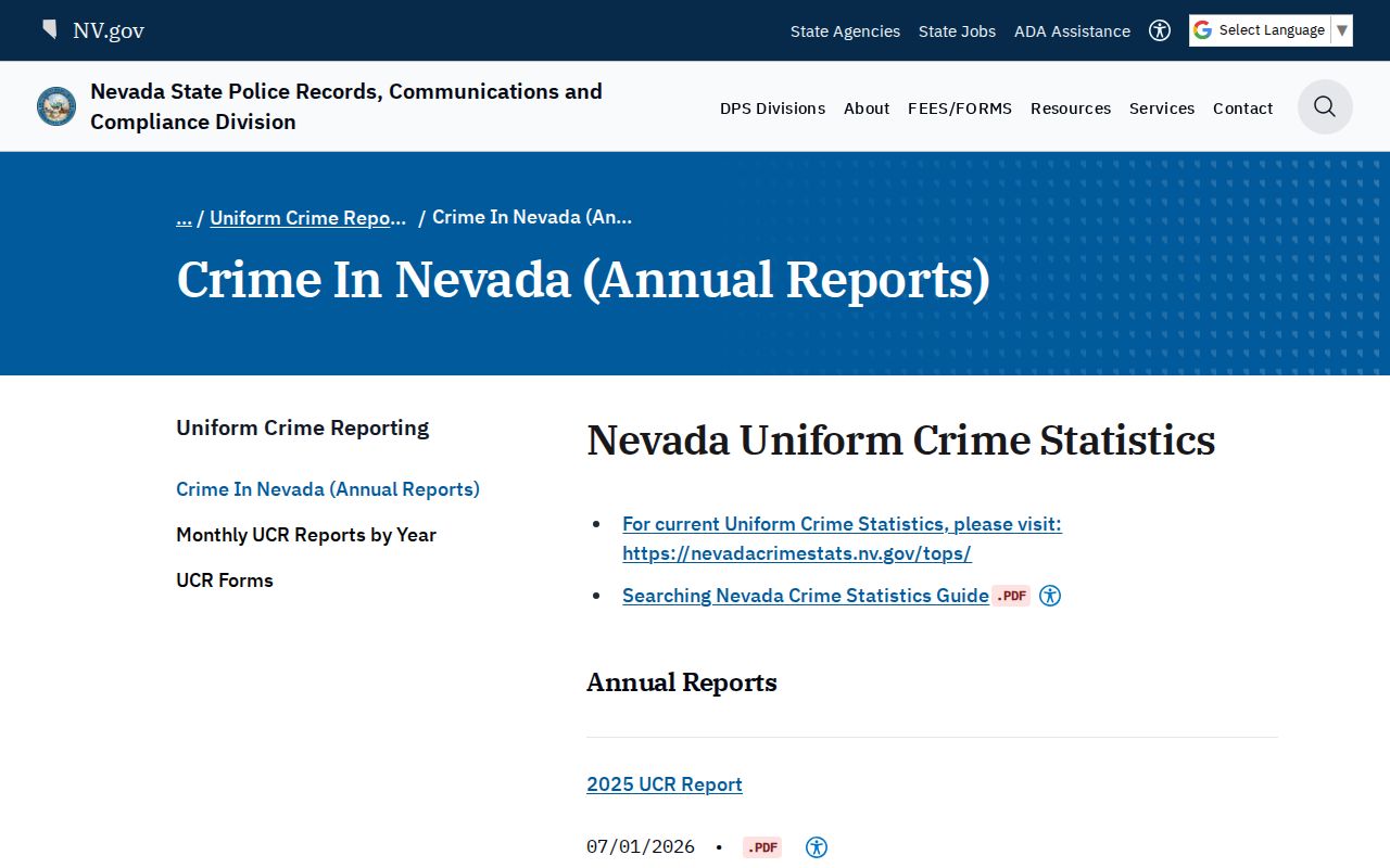 Nevada arrest history annual crime reports
