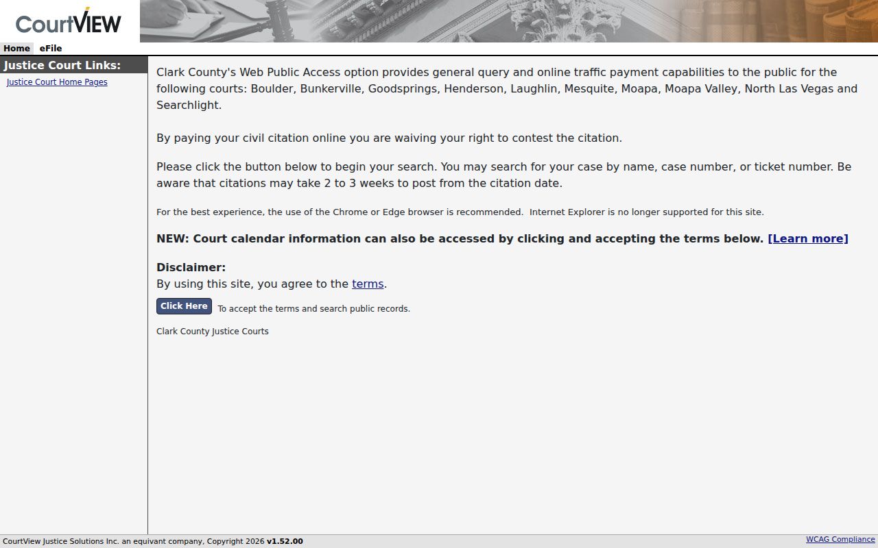 Nevada criminal court records Justice Court public access