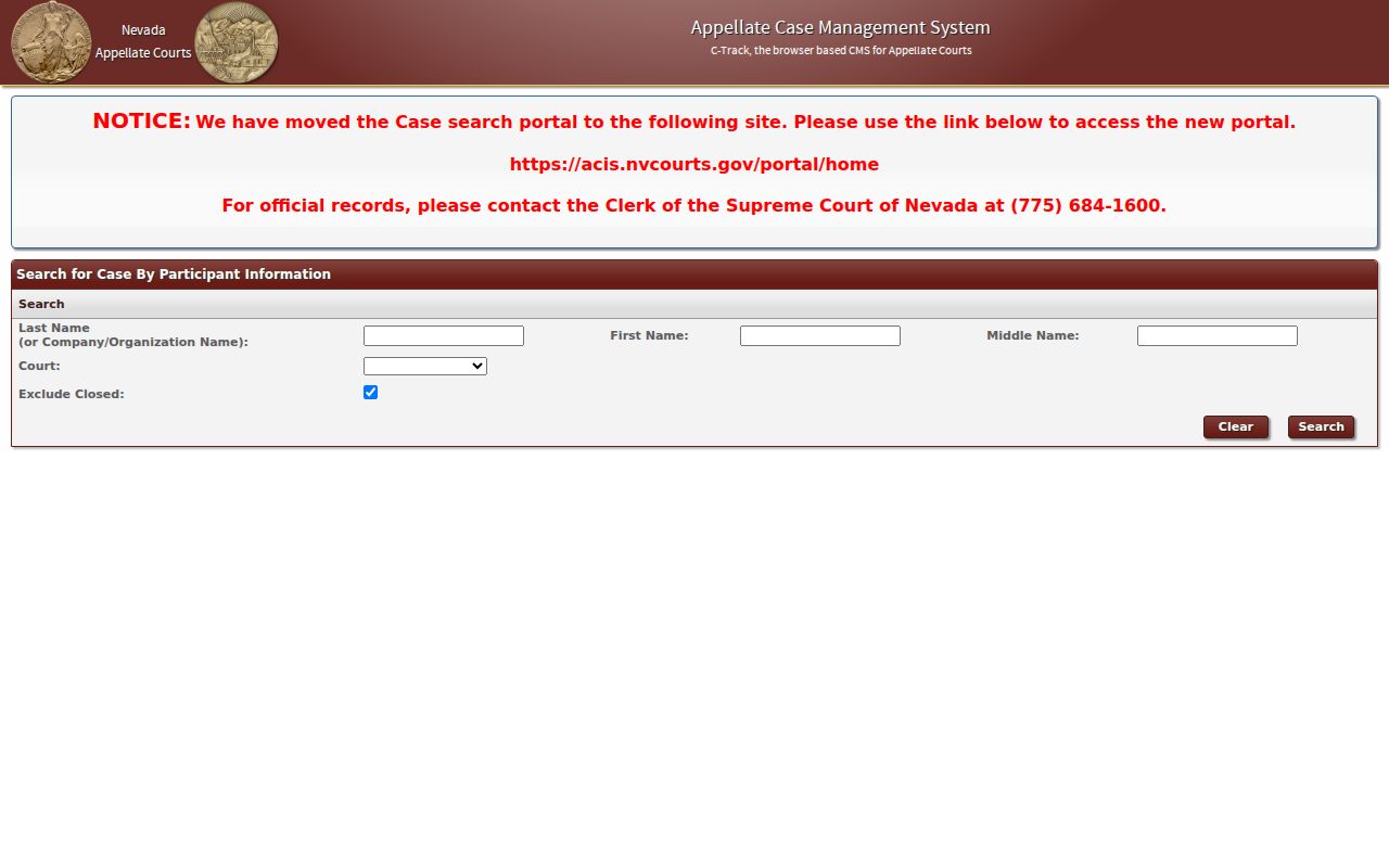 Nevada criminal court records legacy appellate participant search