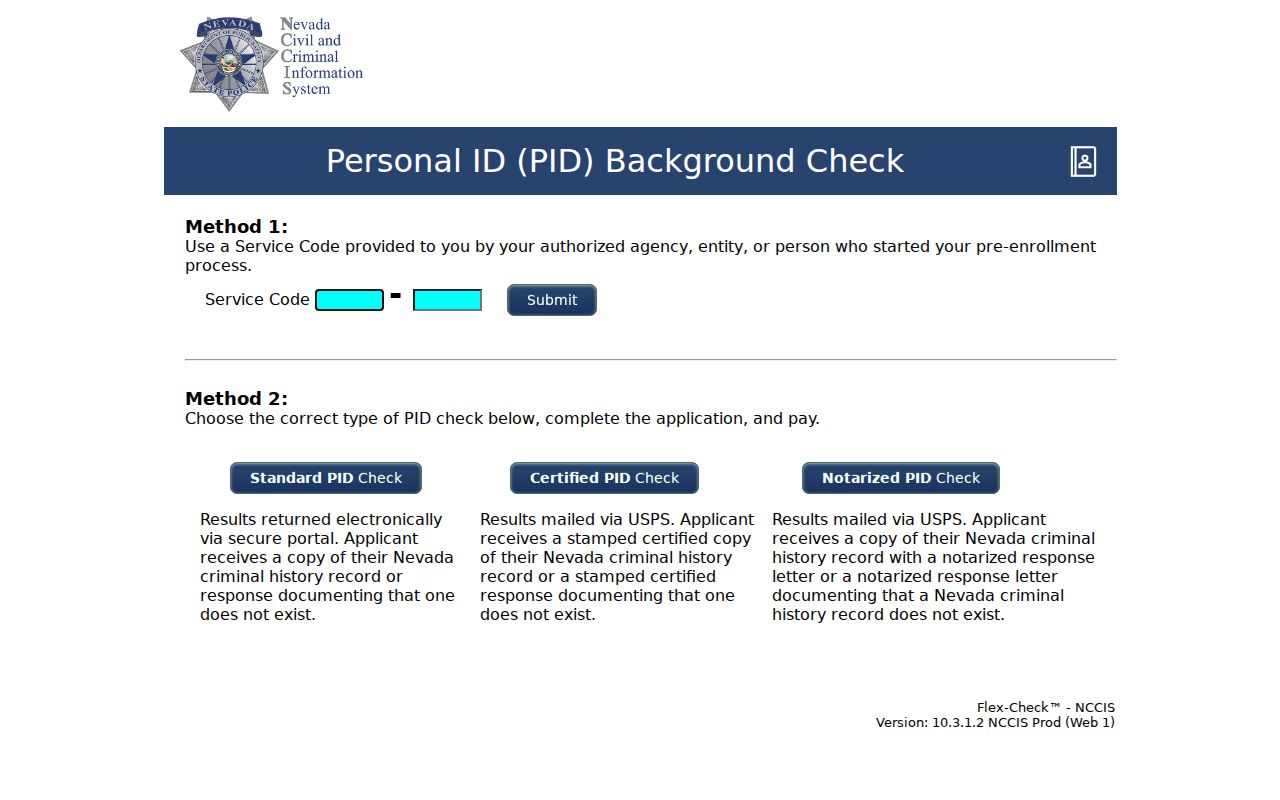 Nevada Criminal History Repository Personal ID portal