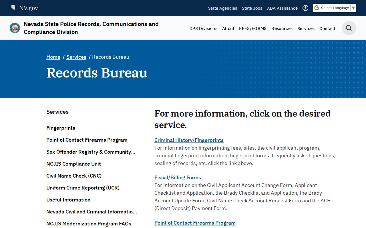 Nevada Criminal History Repository Records Bureau