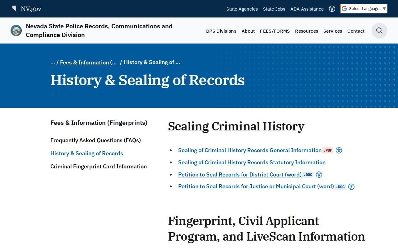 Nevada criminal history record sealing forms